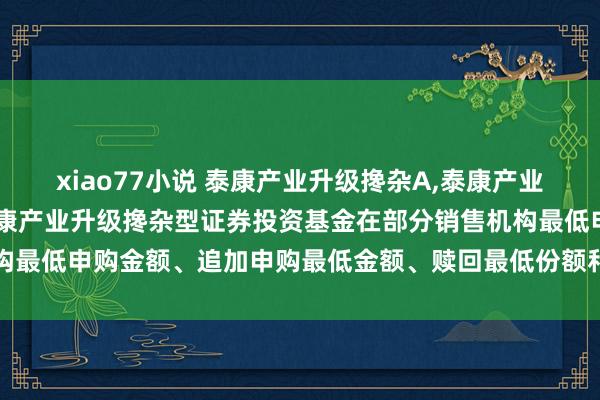 xiao77小说 泰康产业升级搀杂A，泰康产业升级搀杂C: 对于革新泰康产业升级搀杂型证券投资基金在部分销售机构最低申购金额、追加申购最低金额、赎回最低份额和执有最低名额的公告