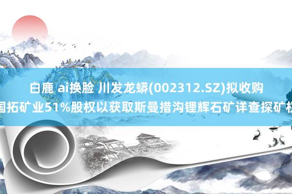 白鹿 ai换脸 川发龙蟒(002312.SZ)拟收购国拓矿业51%股权以获取斯曼措沟锂辉石矿详查探矿权