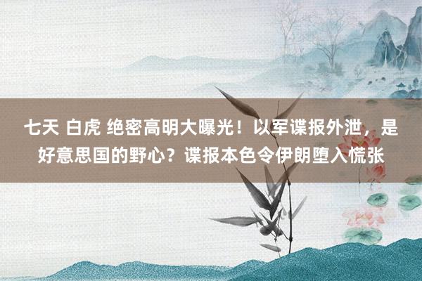 七天 白虎 绝密高明大曝光！以军谍报外泄，是好意思国的野心？谍报本色令伊朗堕入慌张