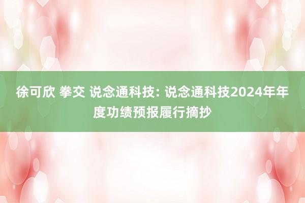 徐可欣 拳交 说念通科技: 说念通科技2024年年度功绩预报履行摘抄